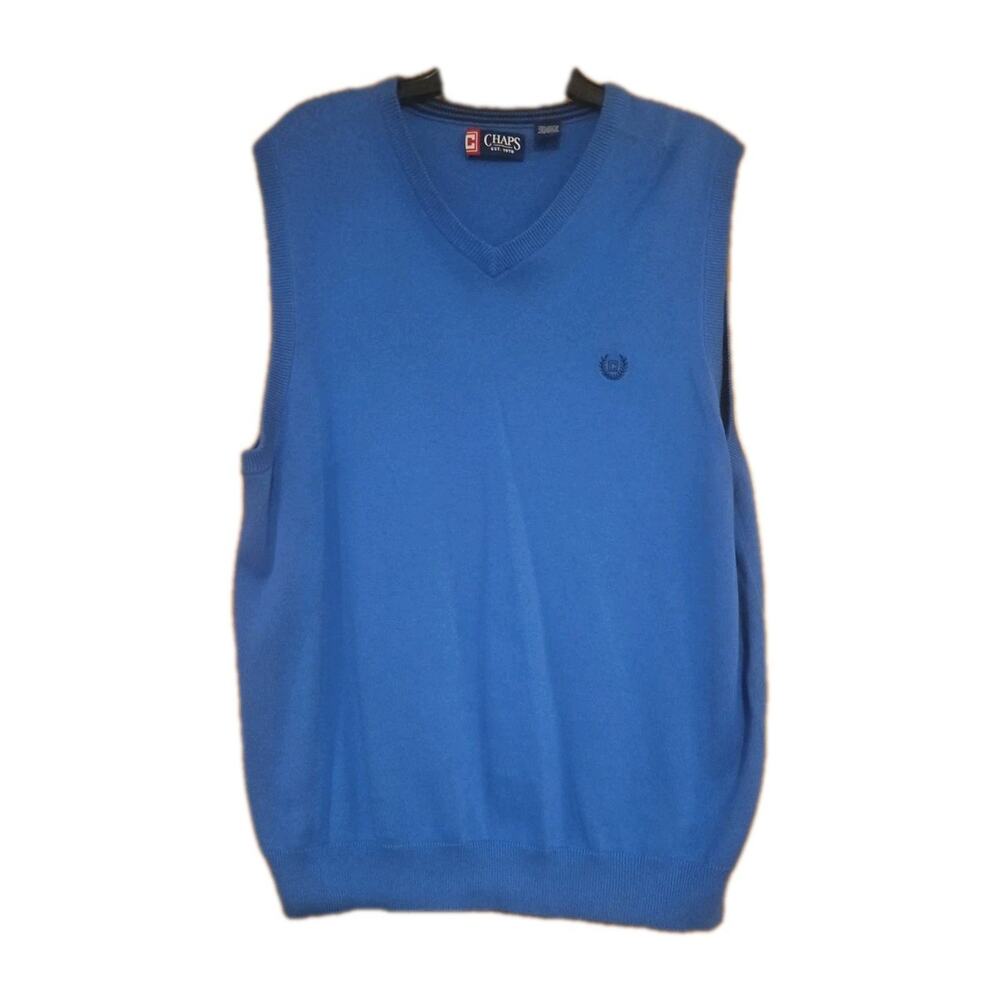 Chaps Vneck Vest Mens Sz Large Blue 100 % Cotton